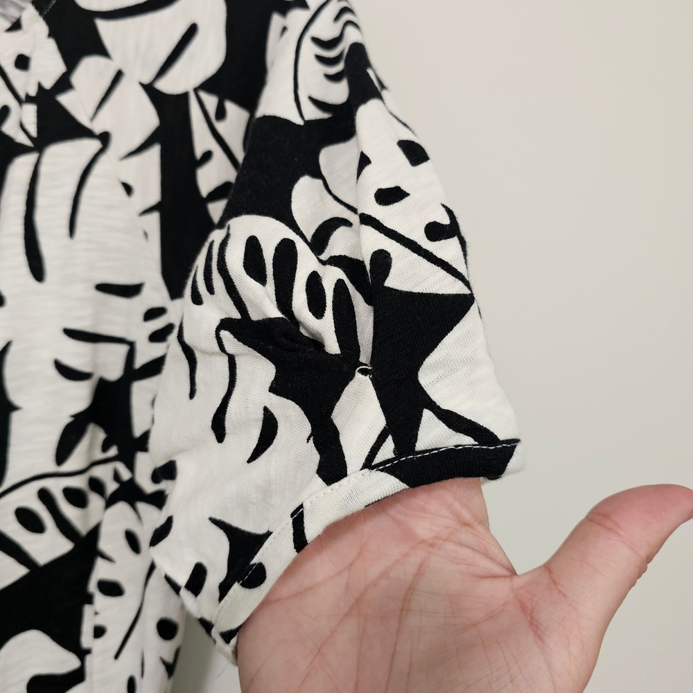 Boden Amanda Leaf Print Belted Cotton Jersey Dress 8 Petite Black White NWT - Picture 4 of 8